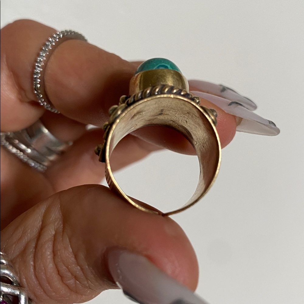 Gold And Malachite Stone Statement Ring - image 2